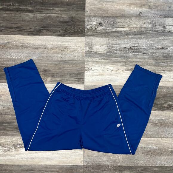 Vintage Y2K Nike Sporty Royal Blue Single Striped Mens XL Mini Swoosh Trackpants - Picture 1 of 13